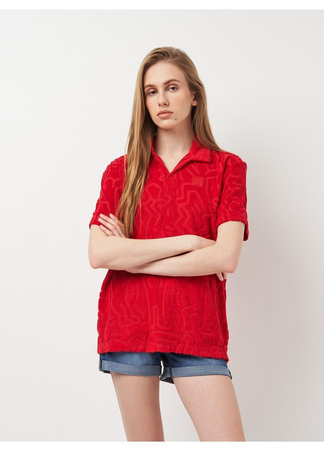 Темно-красная женская футболка-поло H&M однотонная