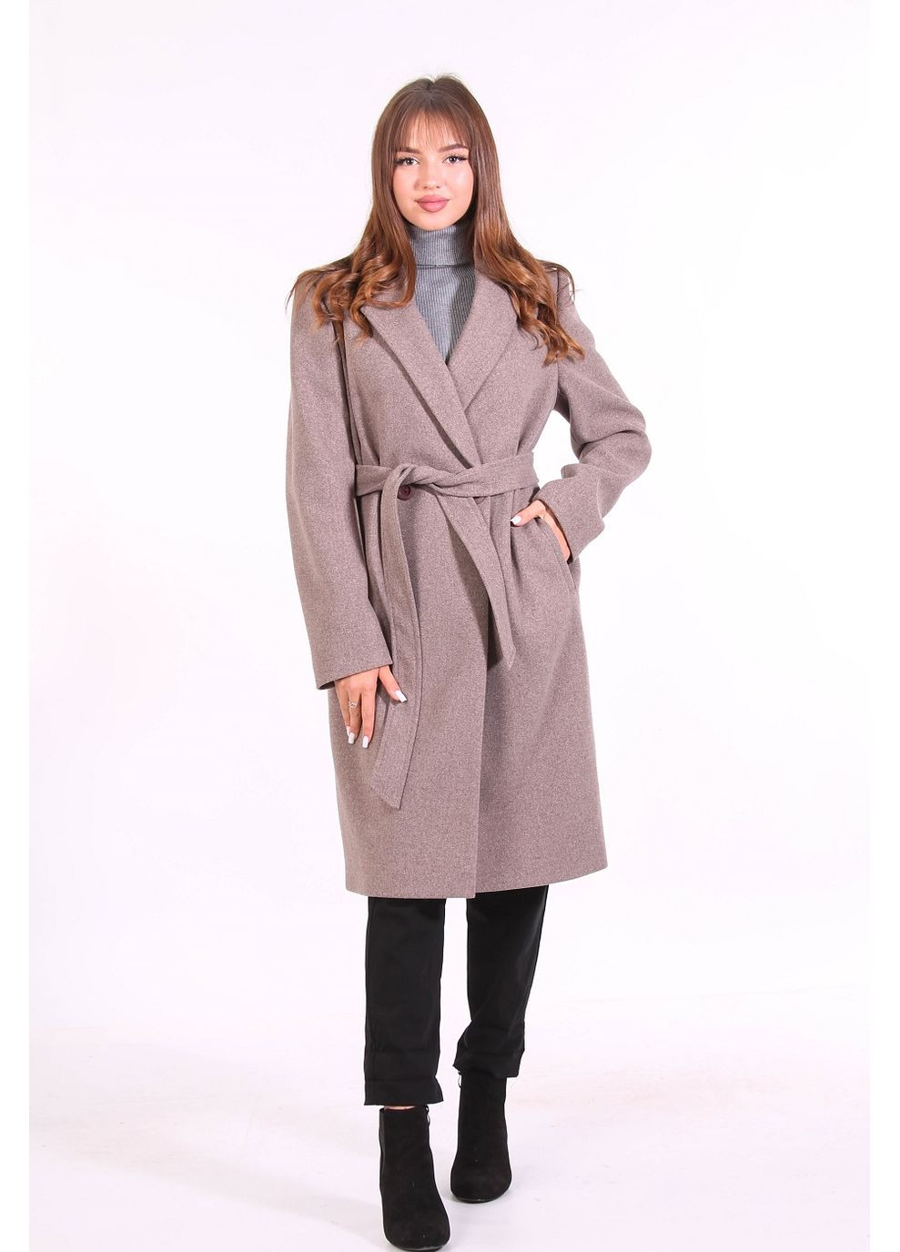 Светло-коричневое демисезонное Пальто женское 009 меланж костюмная капучино Актуаль