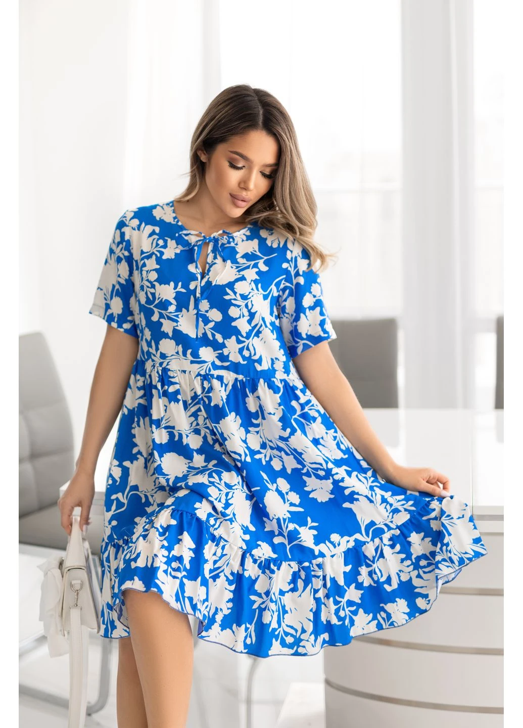 Синя літня сукня вільного крою в квітку Fashion