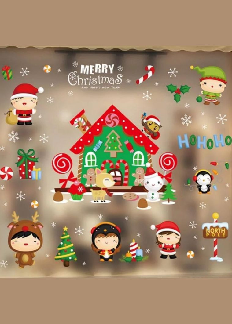 Наклейки на вікно новорічні Merry Christmas 50 на 70 см різнобарвний Jannet Наклейка (306665331)