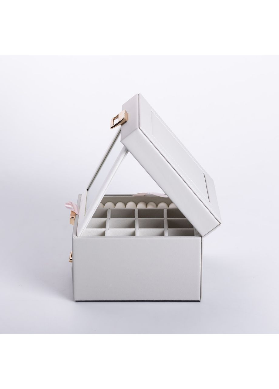 Органайзер для украшений с зеркалом, 16×16×12 см, 2 яруса, 17 отсеков Серый Yiwu (360454967)