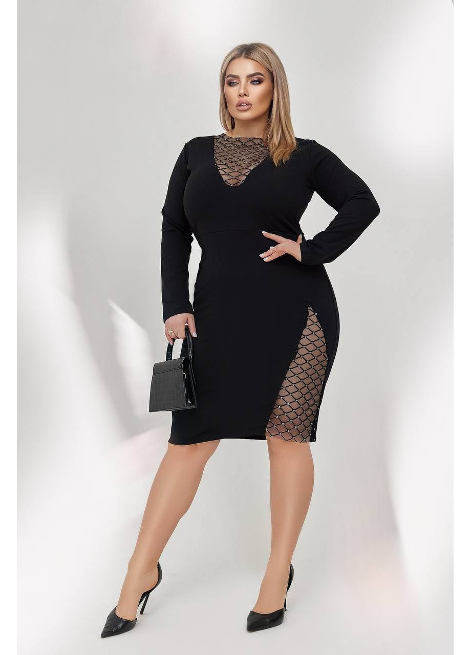 Черное женское платье черное крепдайвинг с глиттером для вечеринок и праздничных мероприятий стильное платье. New Trend