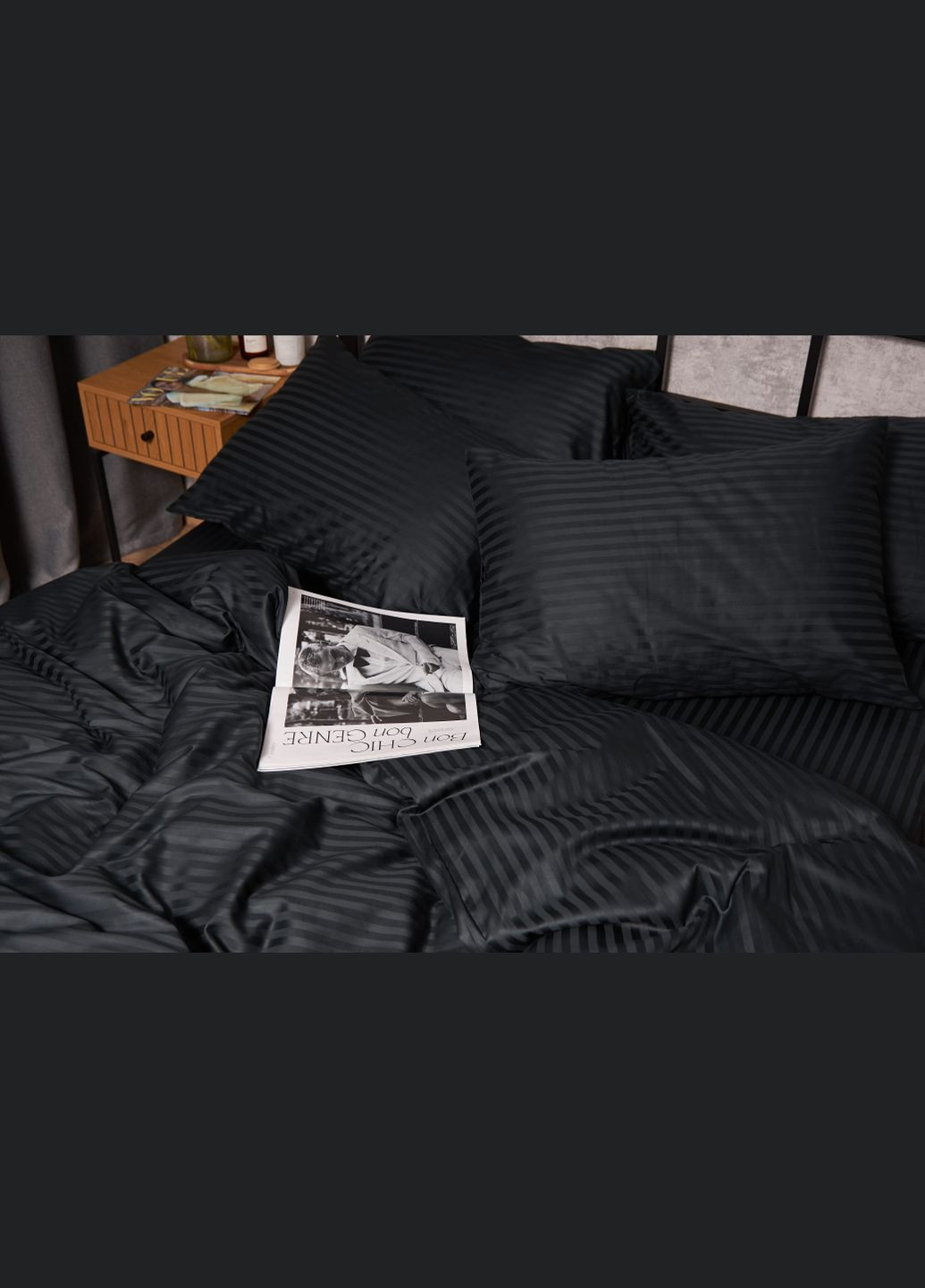 Комплект постільної білизни Satin Stripe «» полуторний євро 160х220 наволочки 4х50х70 (MS-820005273) Moon&Star Midnight Luxe (296909774)