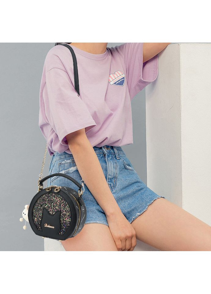 Дитяча кругла сумочка з блискітками для дівчаток з екошкіри чорна No Brand (351536879)