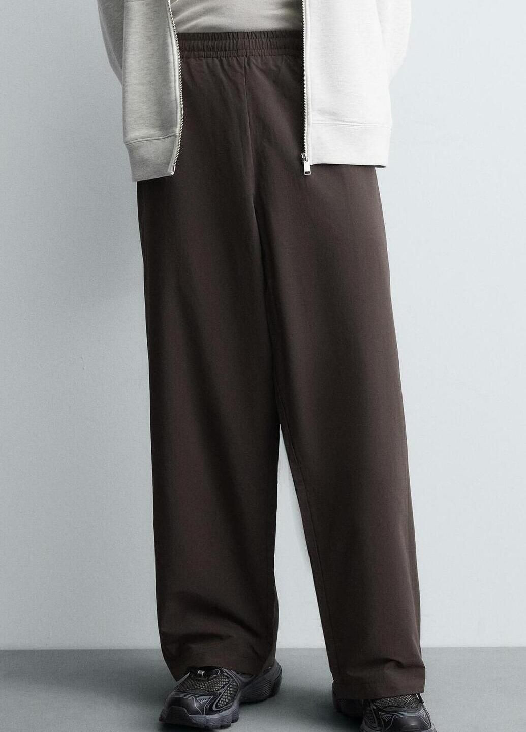 Коричневые кэжуал демисезонные брюки Zara