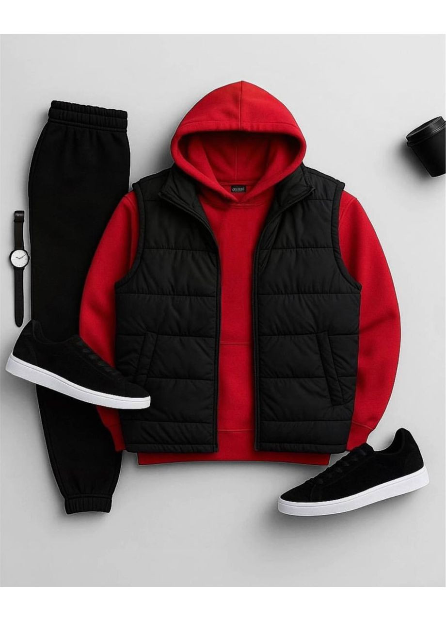 Красный демисезонный костюм тройка мужской,худы и брюки трехнитка на флисе,жилетка плащевка канада 200 синтепон Україна