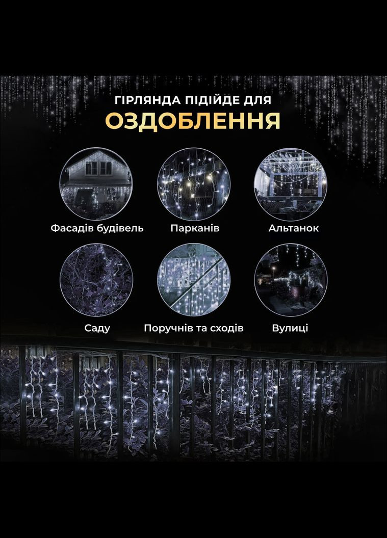 Гірлянда Бахрома вулична 200 LED 12 метрів від мережі, білий GarlandoPro 12MWW (306459761)