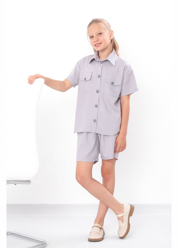 Світло-сірий літній комплект для дівчинки підлітковий (сорочка+шорти) (p-17496) Носи своє