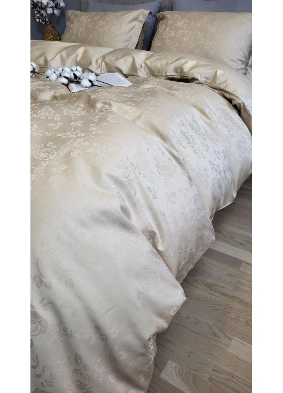 Постільна білизна з резинкою ROSE BEIGE, сатин PREMIUM Евро розмір, наволочки 70/70 No Brand (363190752)