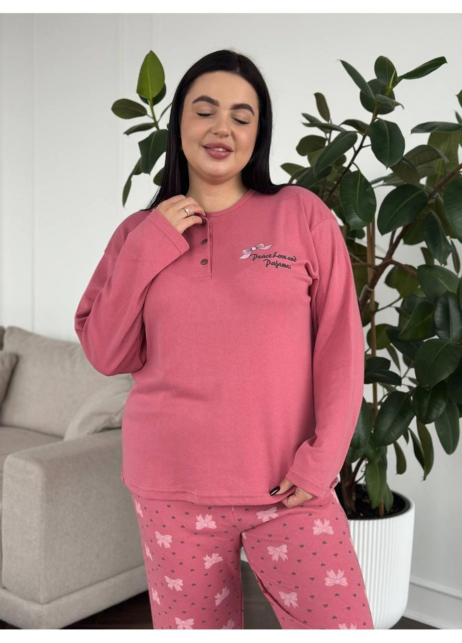 Рожева жіноча піжама plus size рожева з принтом котиків / піжама жіноча великих розмірів рожева трикотажна No Brand