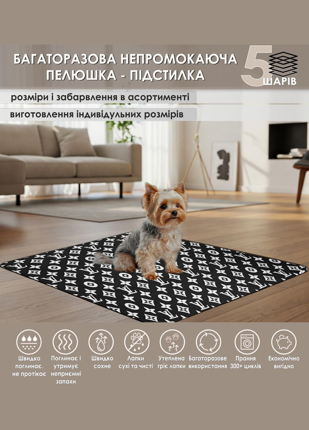 Многоразовая пеленка 60х60 см туалет для собак непромокаемая, антизапах (5004033) Giselle Багаторазова пелюшка для собак непромокаюча (341828445)