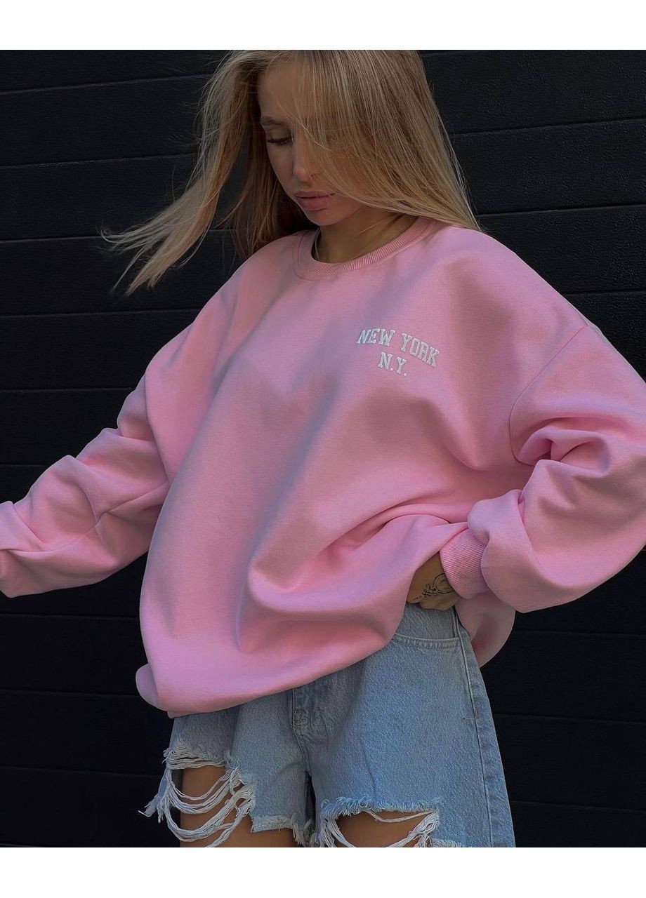 Рожевий теплий подовжений світшот oversize з трендовим написом Україна логотип без декору (360544913)