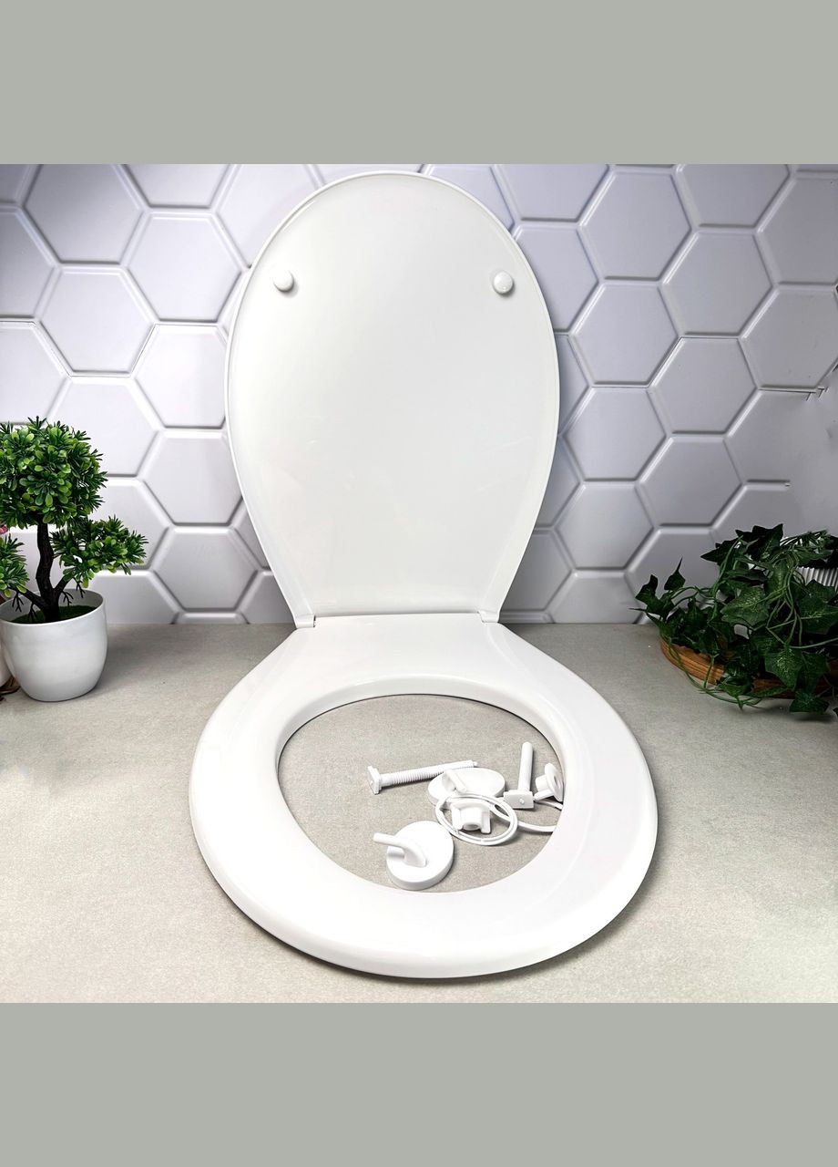Біле сидіння для унітазу з кришкою (пластикові кріплення) Президент СД Sydanit (317268613)