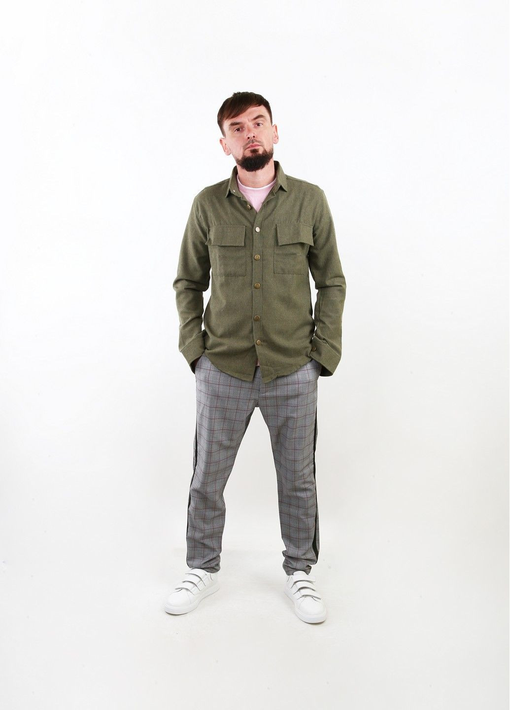 Оливковковая (хаки) рубашка однотонная Mtp