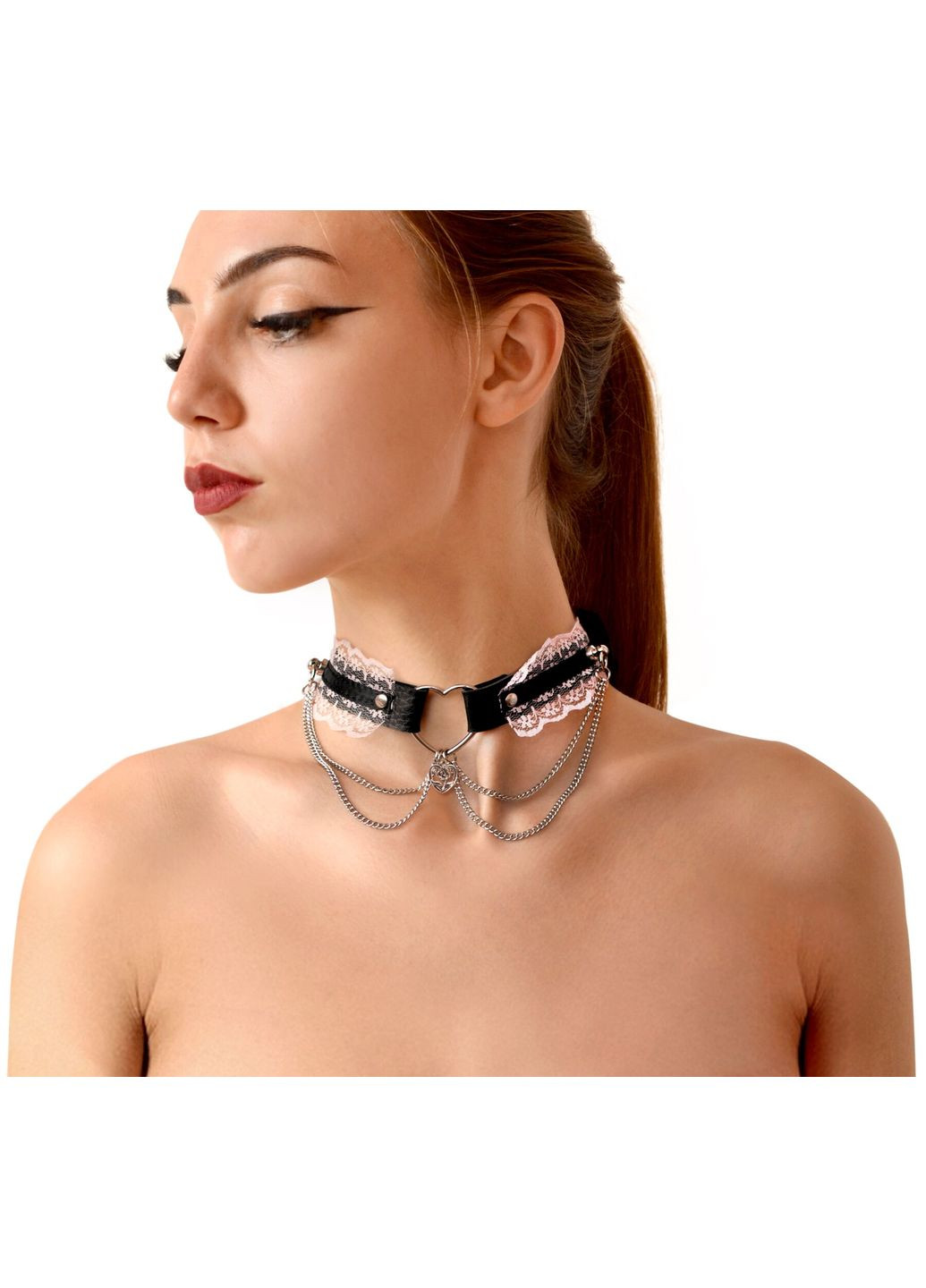 Сексуальний чокер - Karen з натуральної шкіри, Чорно-рожевий Art of Sex (358890975)