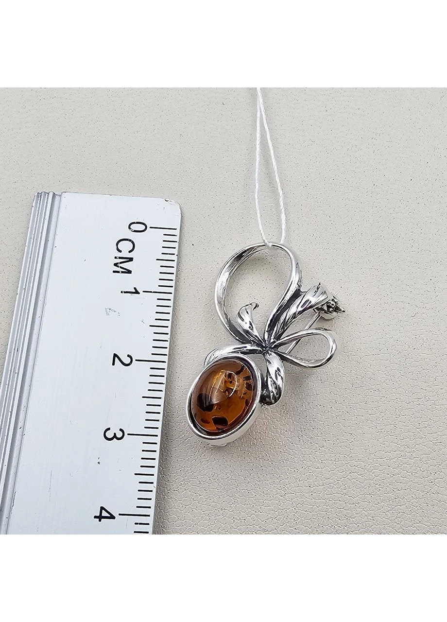 Брошка срібна з медовим бурштином 3,28 г No Brand (388671298)