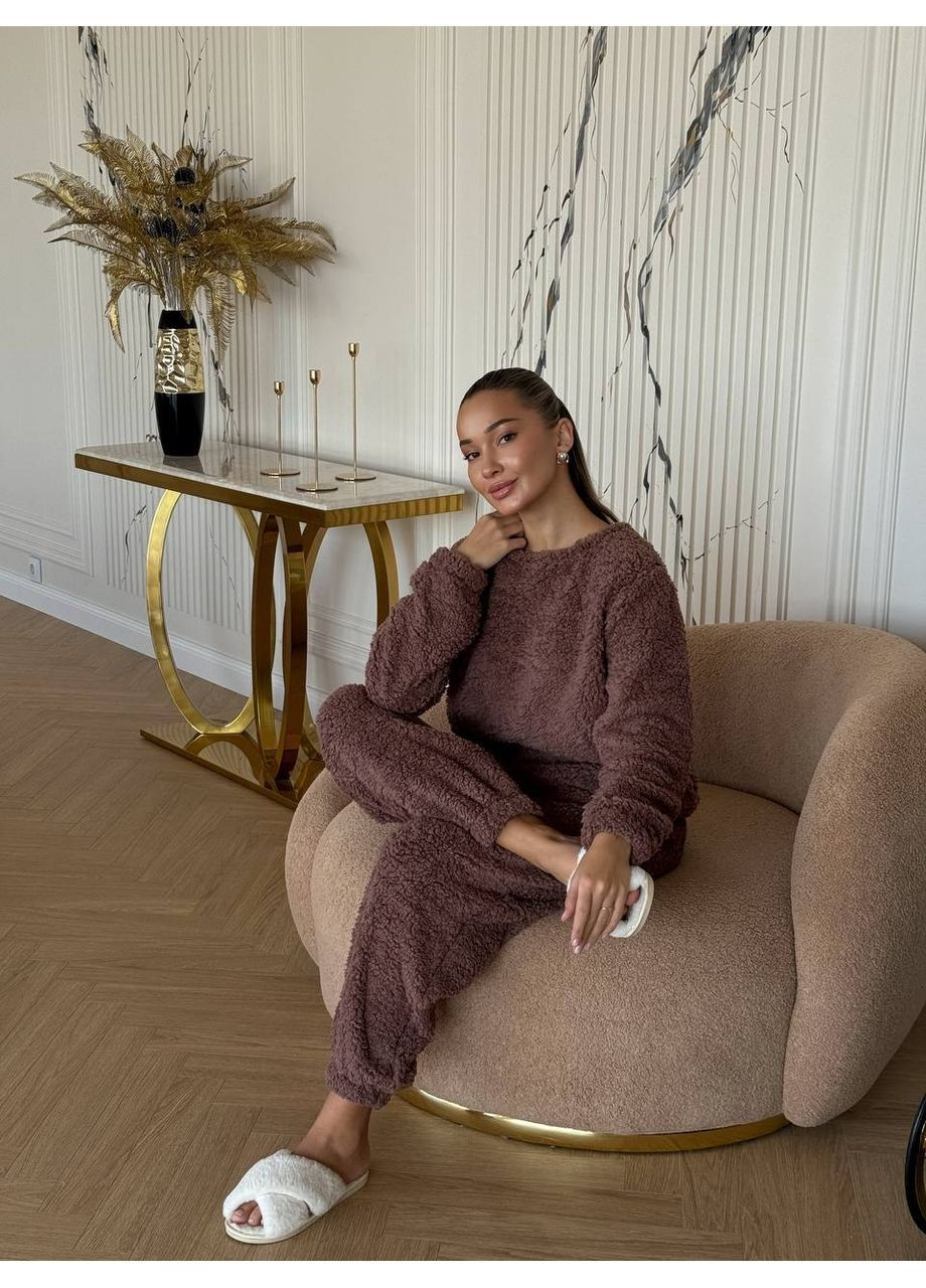 Коричнева зимня жіноча піжама кофта + брюки No Brand