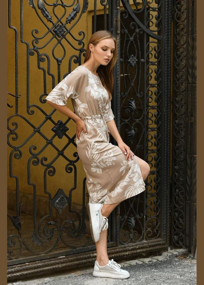 Кофейное повседневный, кэжуал платье Seventeen с цветочным принтом