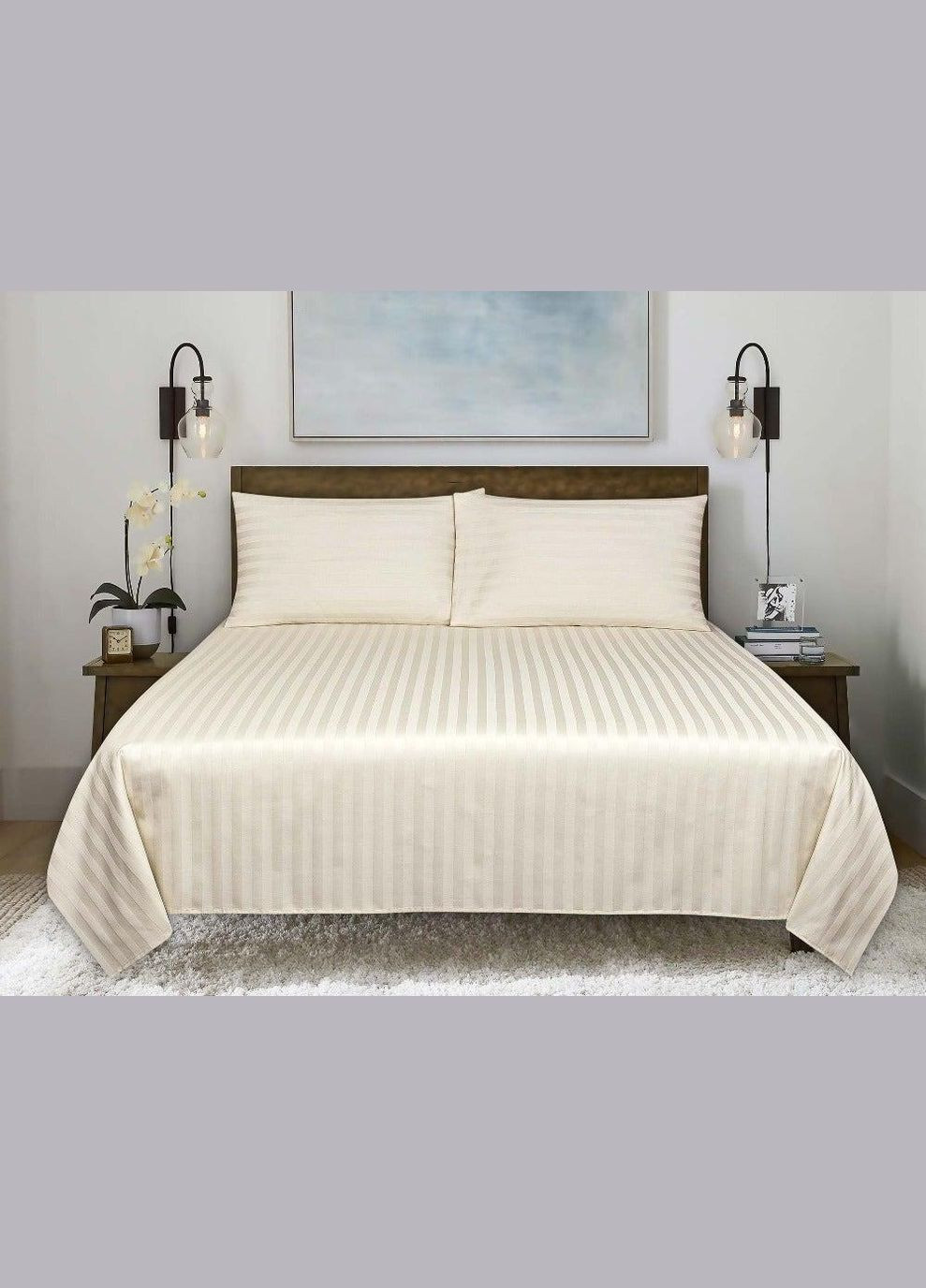 Сімейний комплект Постільної Білизни Страйп Сатин Champagne 200х220 Vital-Textile SPs-2 (330830773)