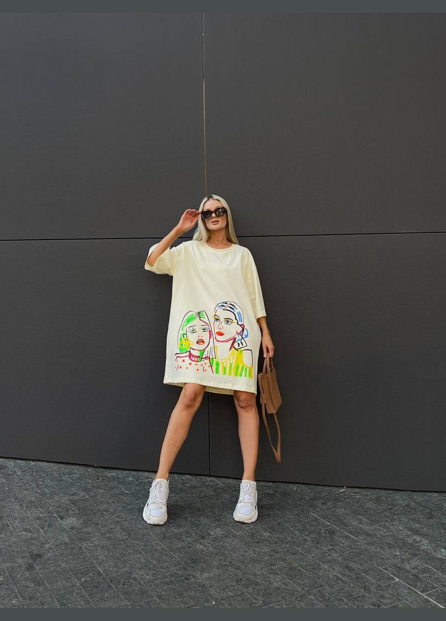 Кремова літня жіноча футболка/сукня кулір No Brand 389