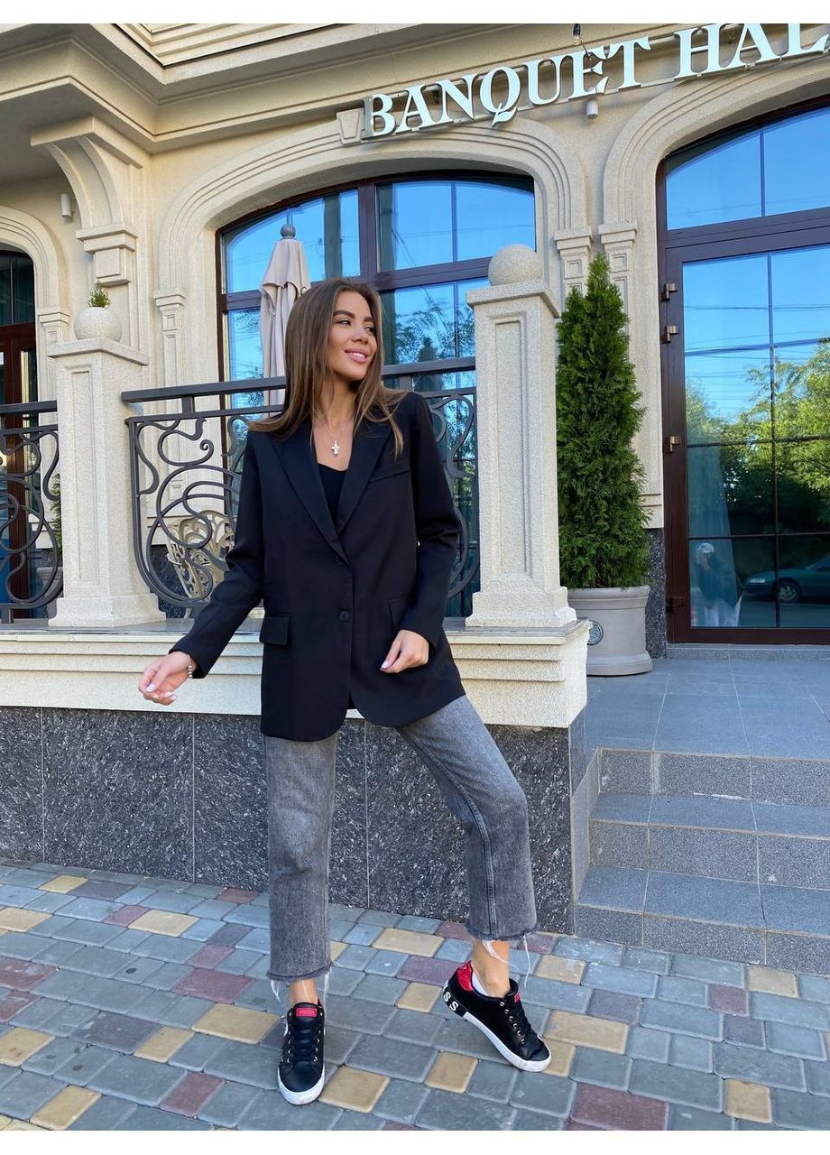 Черный женский удлиненный женский пиджак на подкладке Osoblyva -