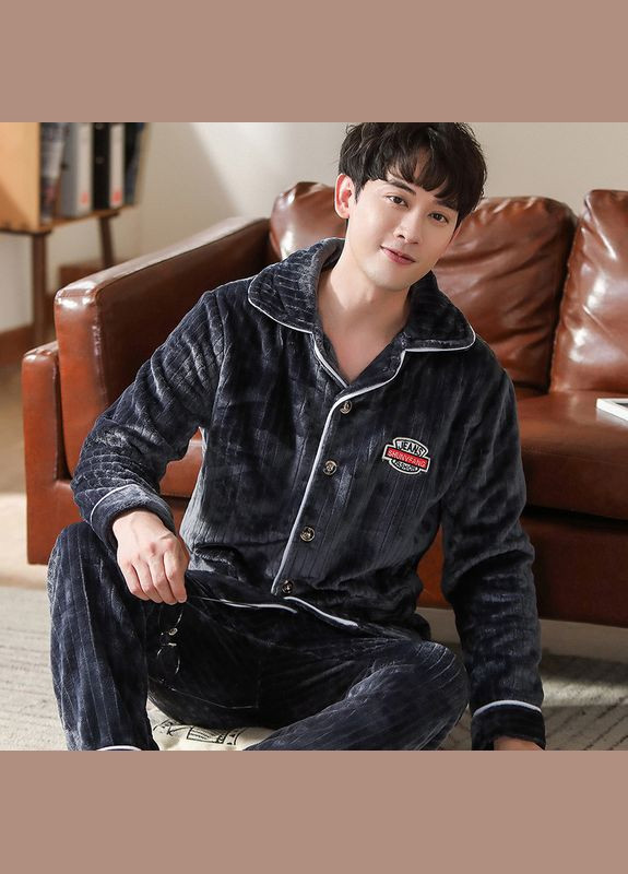 Комплект мужской пижамы CK-206 Dark Gray 2XL рубашка с длинным рукавом и штанами теплая 7шт Lesko (360505164)