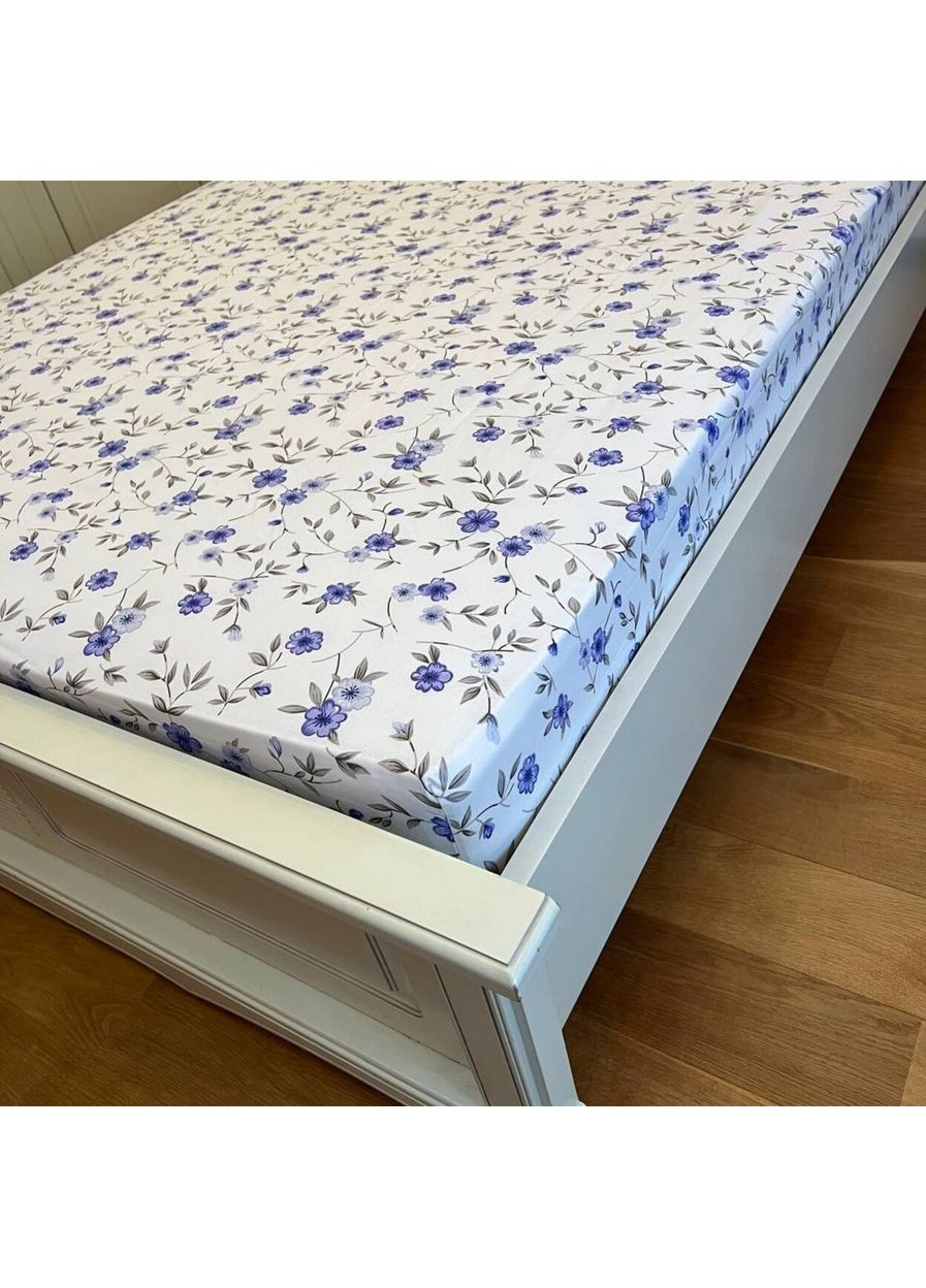 Простынь на резинке 140х200 белая Цветы Бязь Голд PR385 Ananasko (362671373)