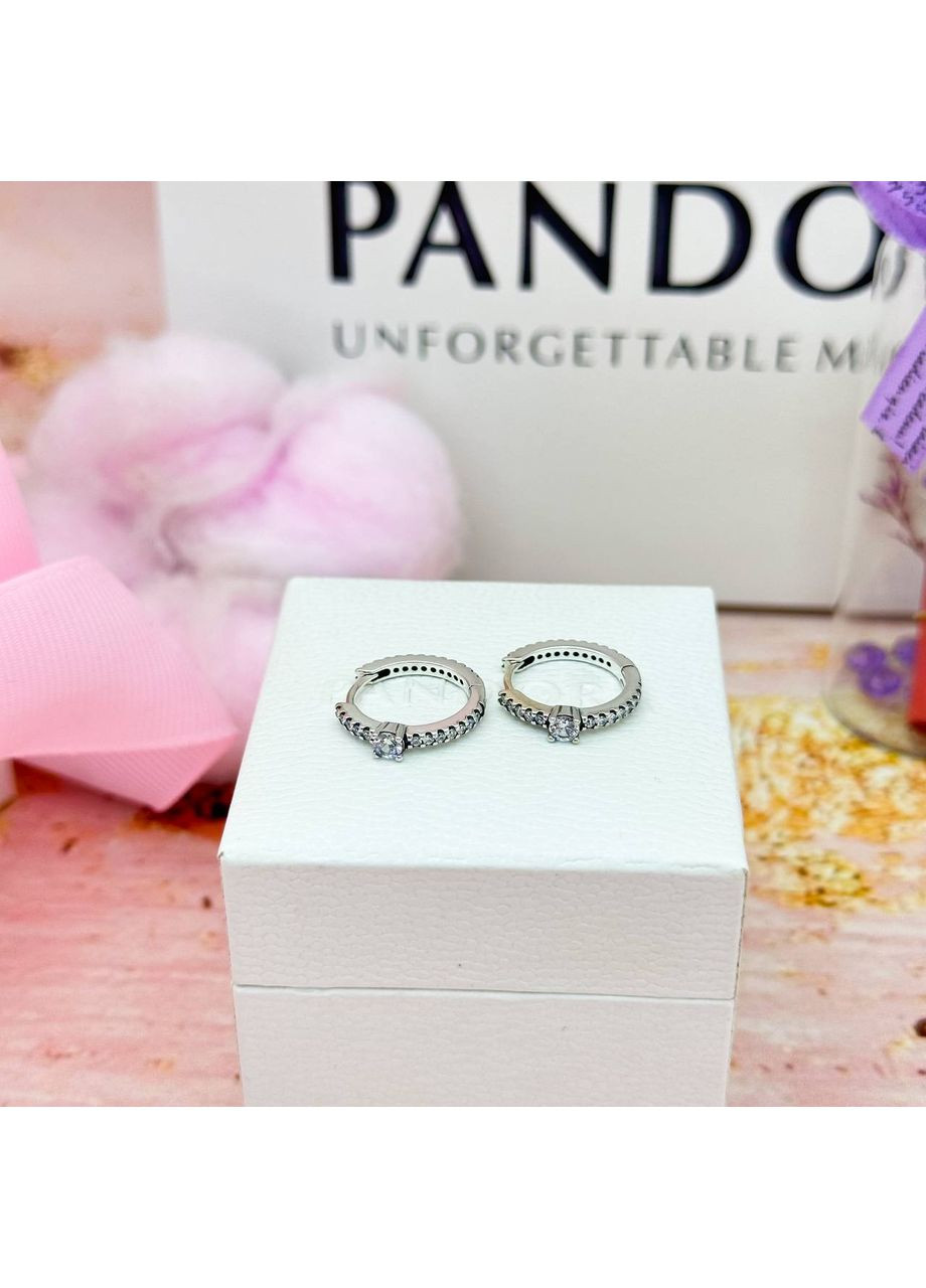 Серебряные серьги с бриллиантами "Блестящие хупы" 299406C01 Kabluchka (355345765)