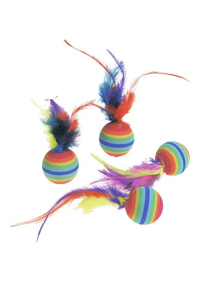 Игрушка для кошек Rainbow Ball радужный мяч с перьями 4 шт 3 см (5400274528623) Flamingo (332878560)