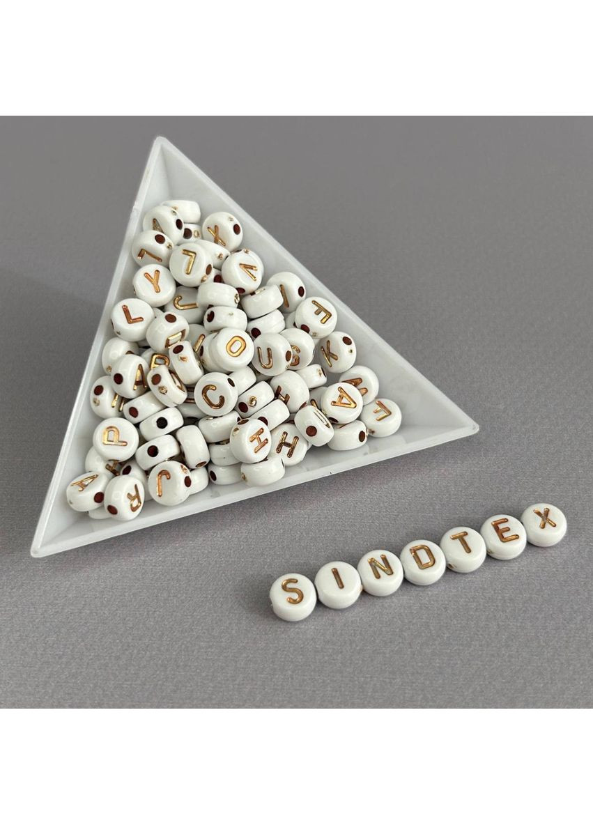 (20 г) Намистини пластикові, круглі плоскі АЛФАВІТ 7 мм - Білі з золотом No Brand (356509678)