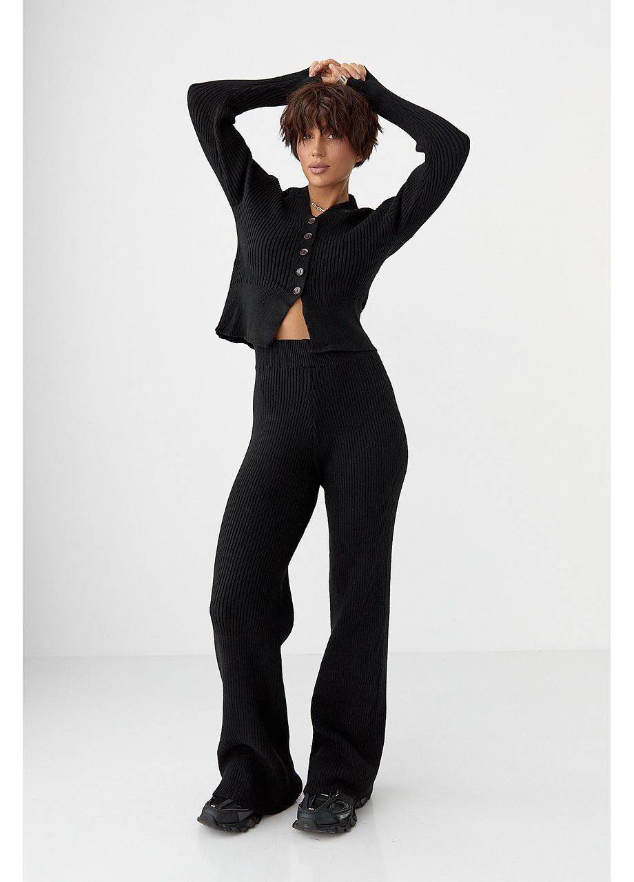 Трикотажный костюм в рубчик с кардиганом и брюками палаццо - серый цвет Lurex (364967921)