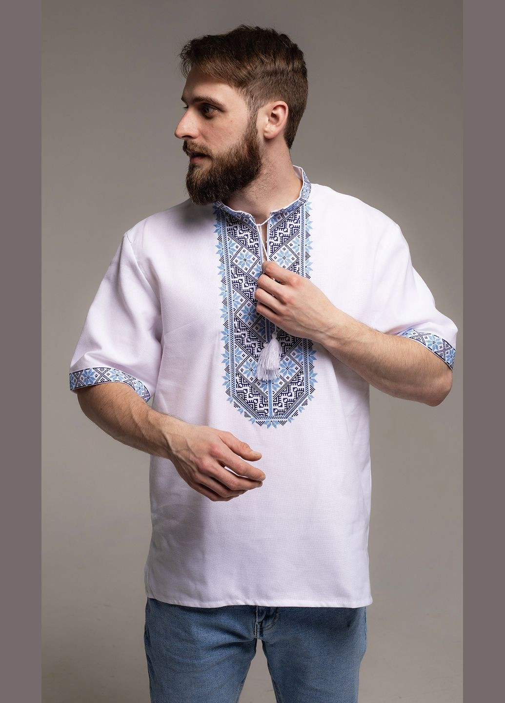 Біла вишиванка чоловіча vishivano4ka 316-3к візерунок геометричний пряма бавовна, поліестер (316471017)