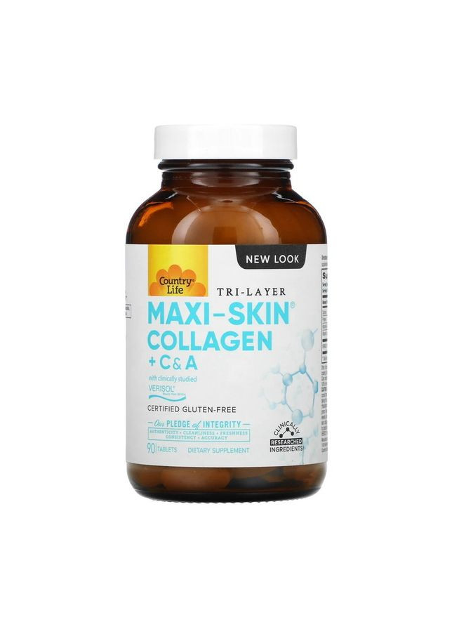 Натуральная добавка Maxi-Skin Collagen + C&A, 90 таблеток Country Life (324422287)