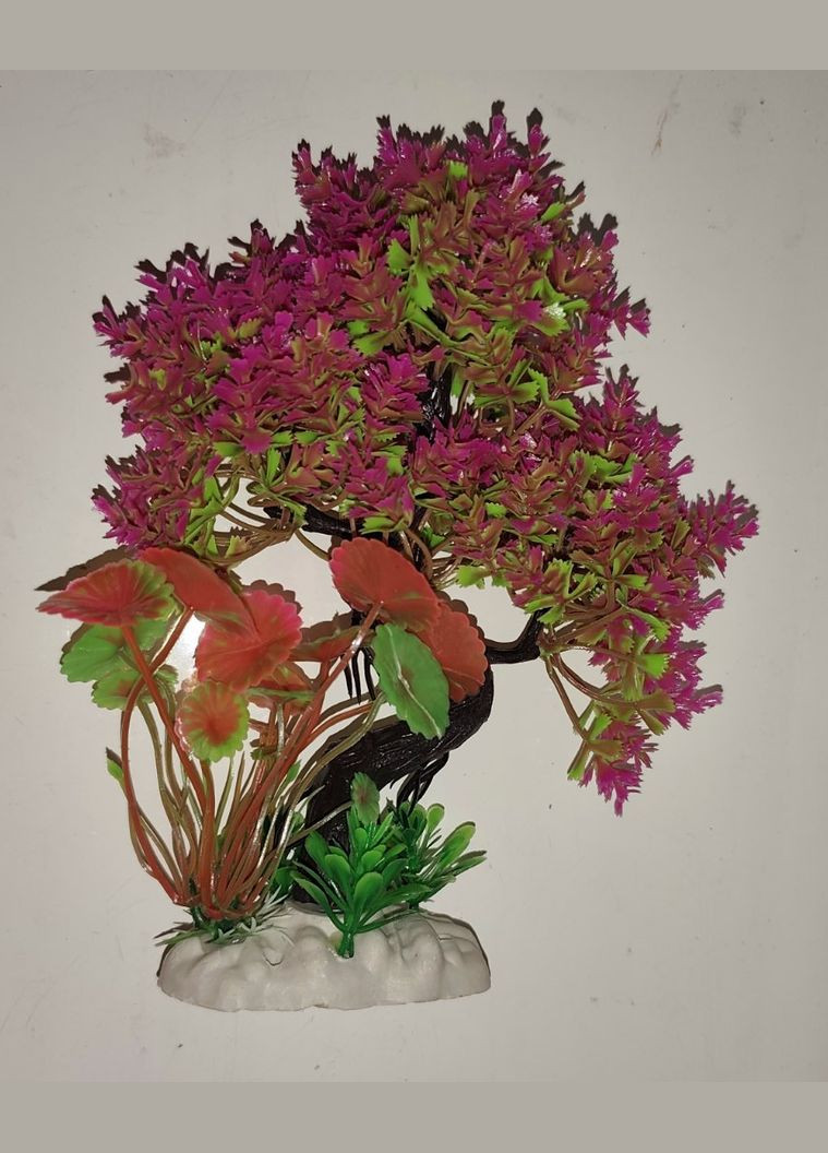 Растение водоросли искусственное, Декорация для аквариума 3в1 Бансай розовый 21х19х9 см No Brand (347067656)