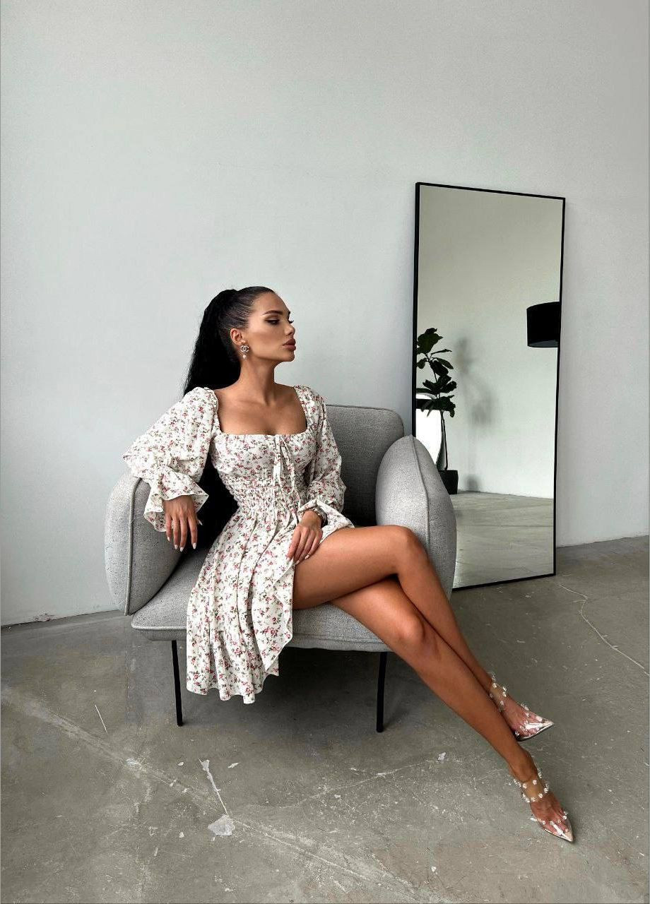 Белое праздничный, вечернее цветочное мини платье колокол колокол Adelante с цветочным принтом