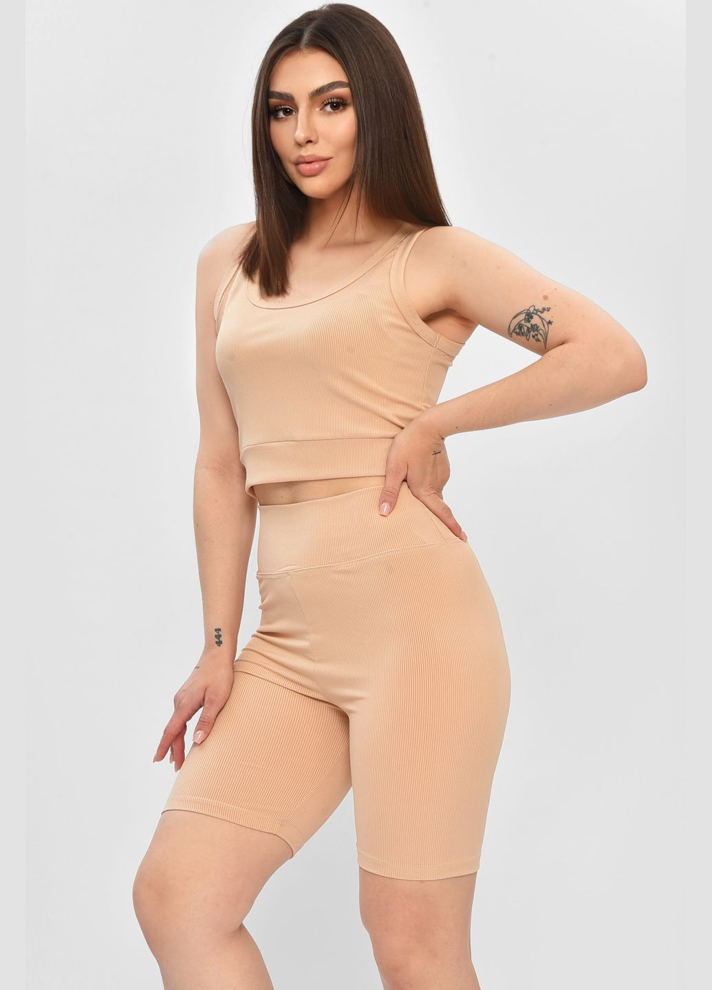 Спортивний костюм жіночий літній бежевого кольору Let's Shop (335973036)