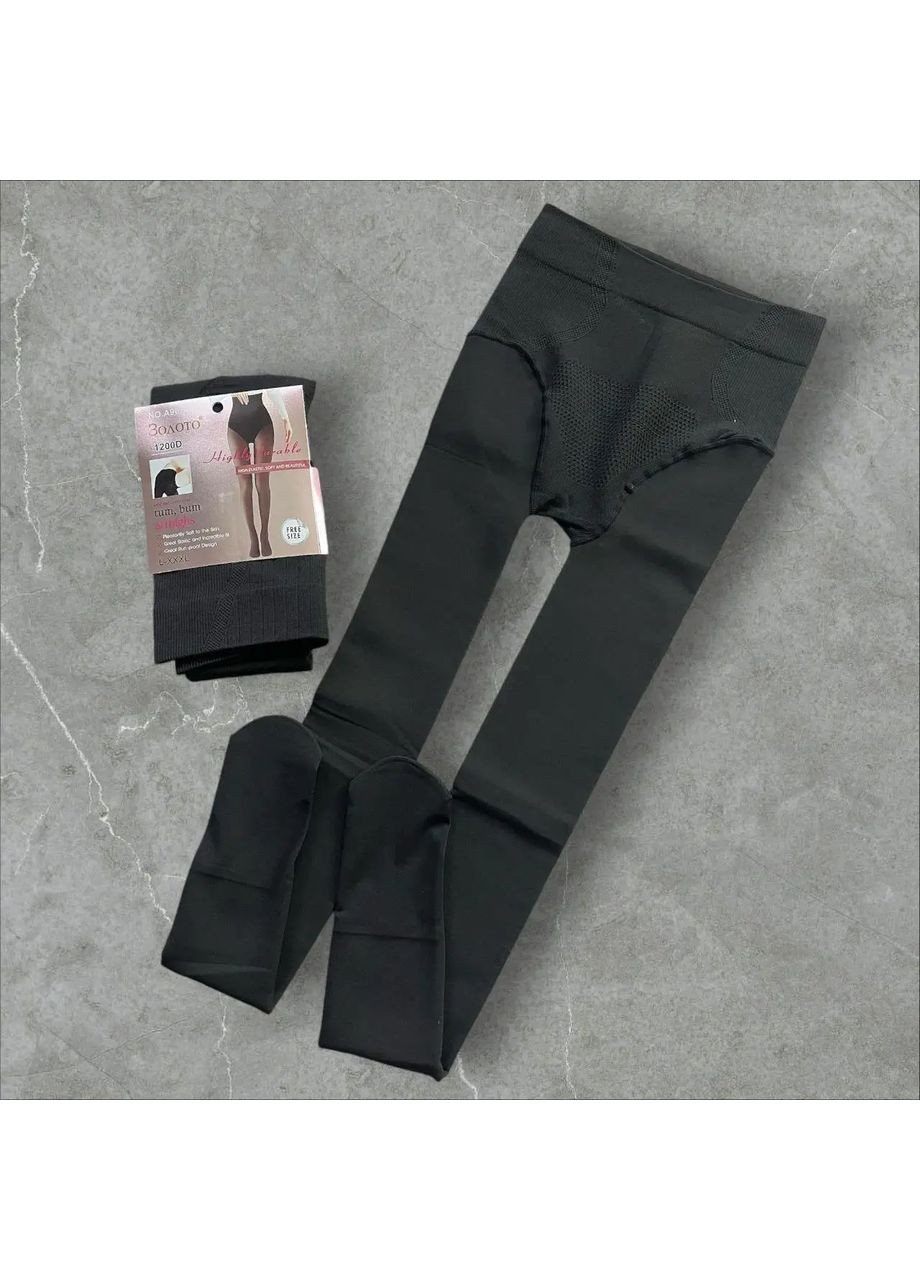 Колготки що чудово тягнуться теплі з широким поясом імінація оголених ніжок та втягуючими трусиками No Brand Колготки з широким поясом імінація оголених ніжок чорні (360428800)