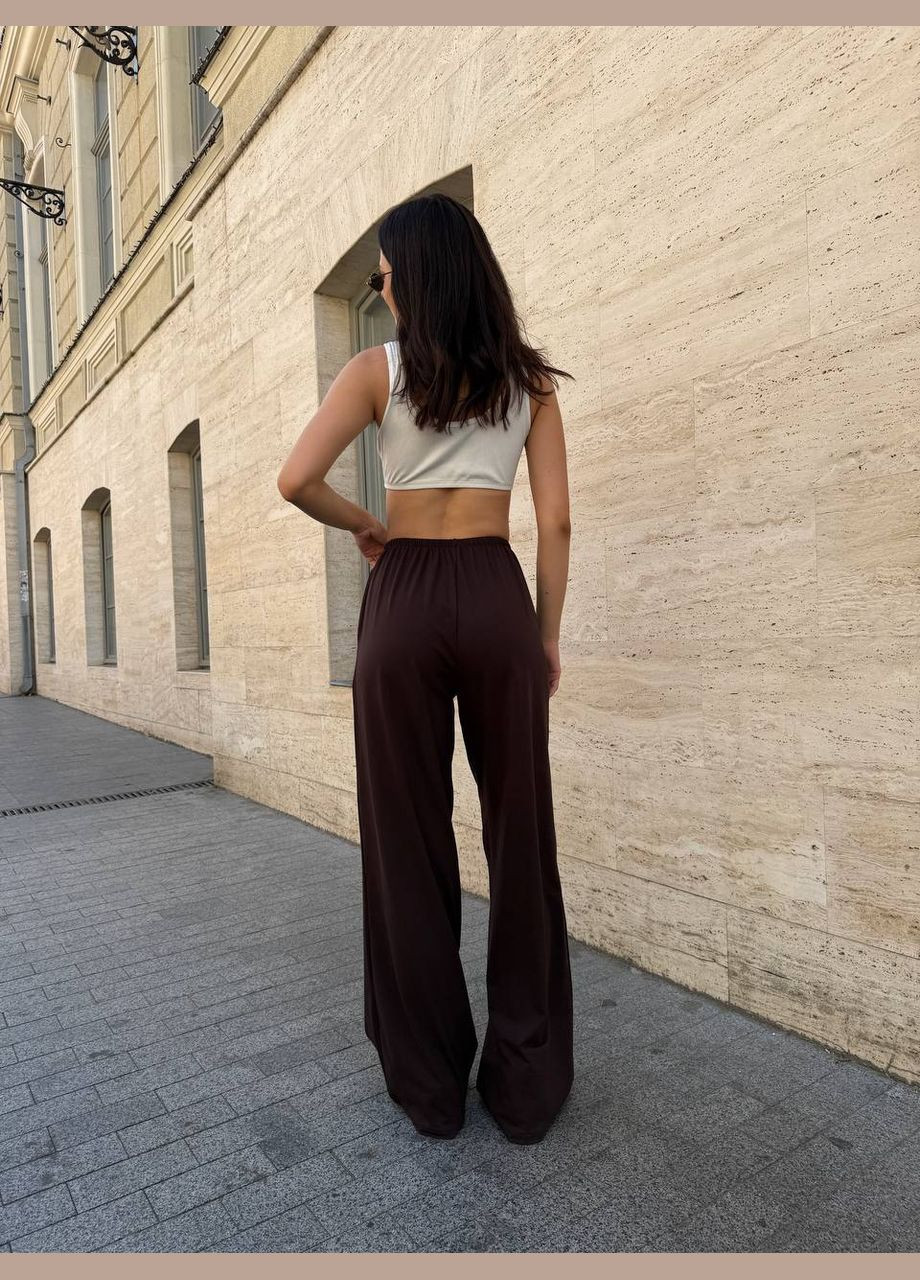 Стильные женские брюки с разрезом шоколадные No Brand (346085213)