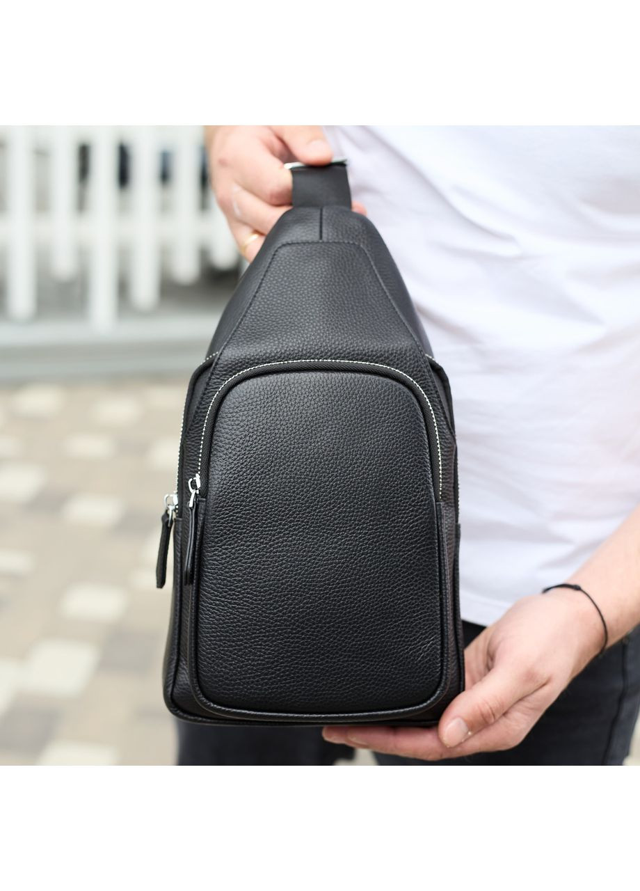 Мужская сумка-слинг из натуральной кожи, сумка через плечо черная, мужская сумка слинг 34091 Tiding Bag (341309409)