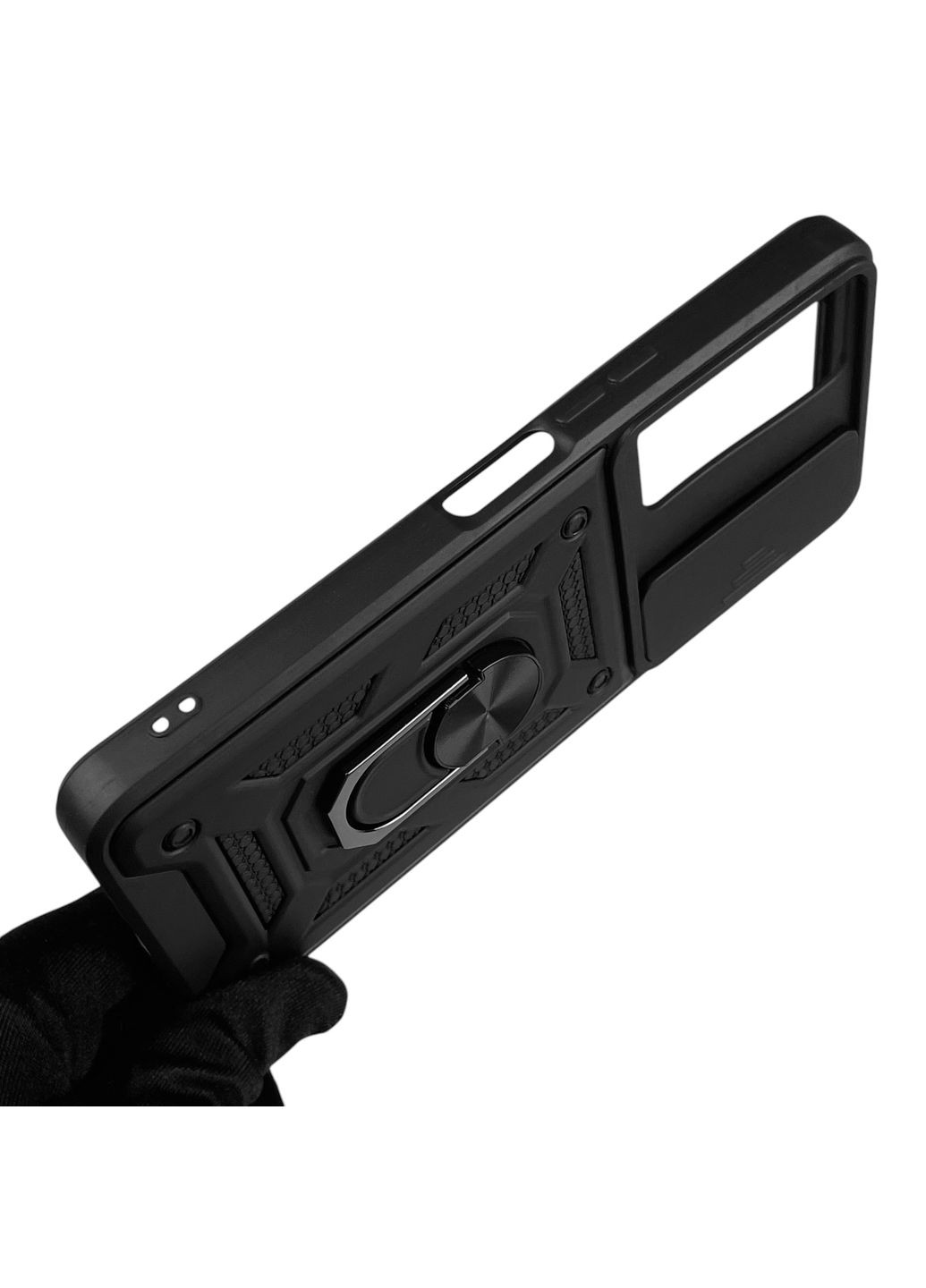 Чохол для Camon 18 (CH6n) броньований з кільцем-тримачем підставкою зі шторкою на техно камон 18 чорний rg1 Tecno (366232295)