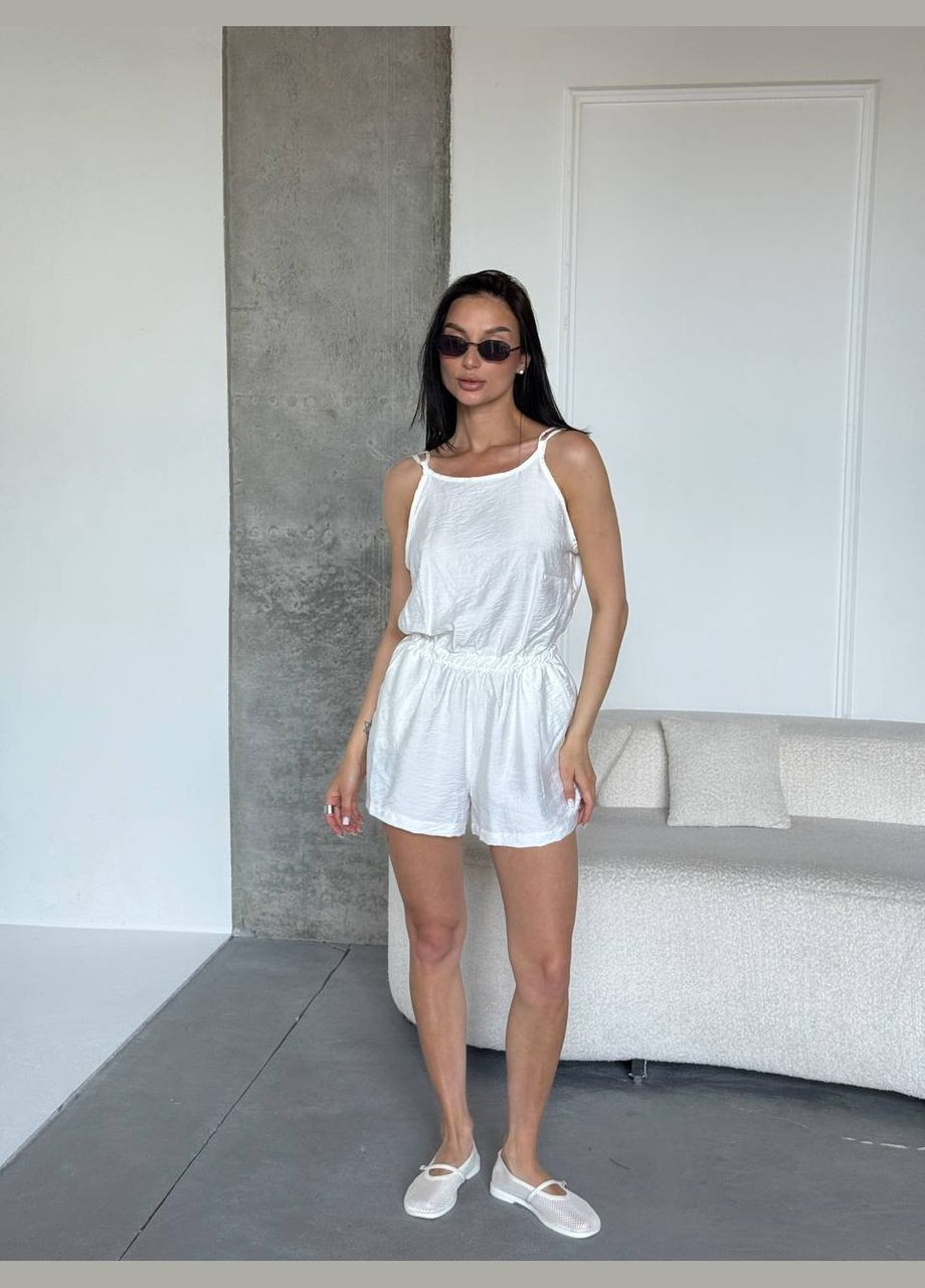 Жіночий комбінезон із льону та шовку Avanti комбінезон-шорти однотонний молочний повсякденний шовк, льон