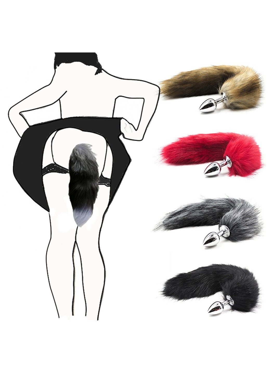 Анальная пробка металлическая с лисьим хвостиком серого цвета (размер S) We Love (284278664)