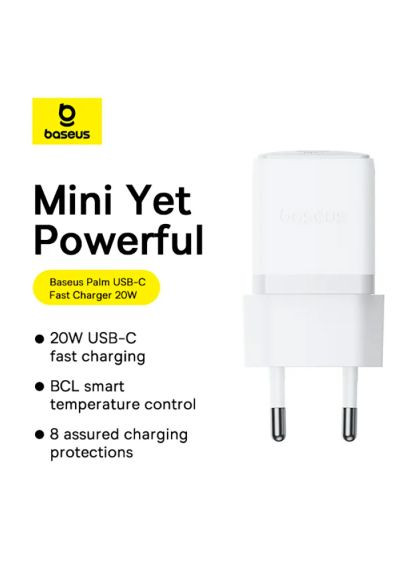 Зарядное устройство для Palm Fast Charger 1C 20W + Cable 1.0m Type-C 60W white (P10111602213-01) Baseus Palm Fast Charger 1C 20W + Cable 1.0m Type-C 60W w (369879783)