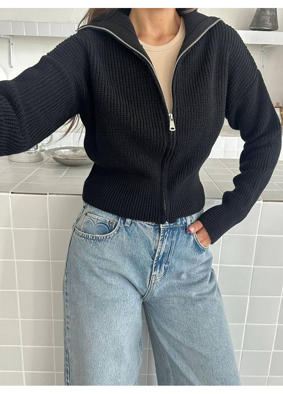 Чорний демісезонний стильний светр зі змійкою (туреччина) — топ продаж, заміри в описі DK/DL Мода без кордонів