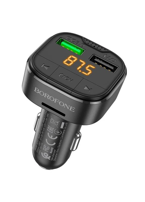 ЗУ с FM-модулятором BC43 Flash QC3.0 автомобильный BT FM-трансмиттер 18W Черный Borofone (393195862)
