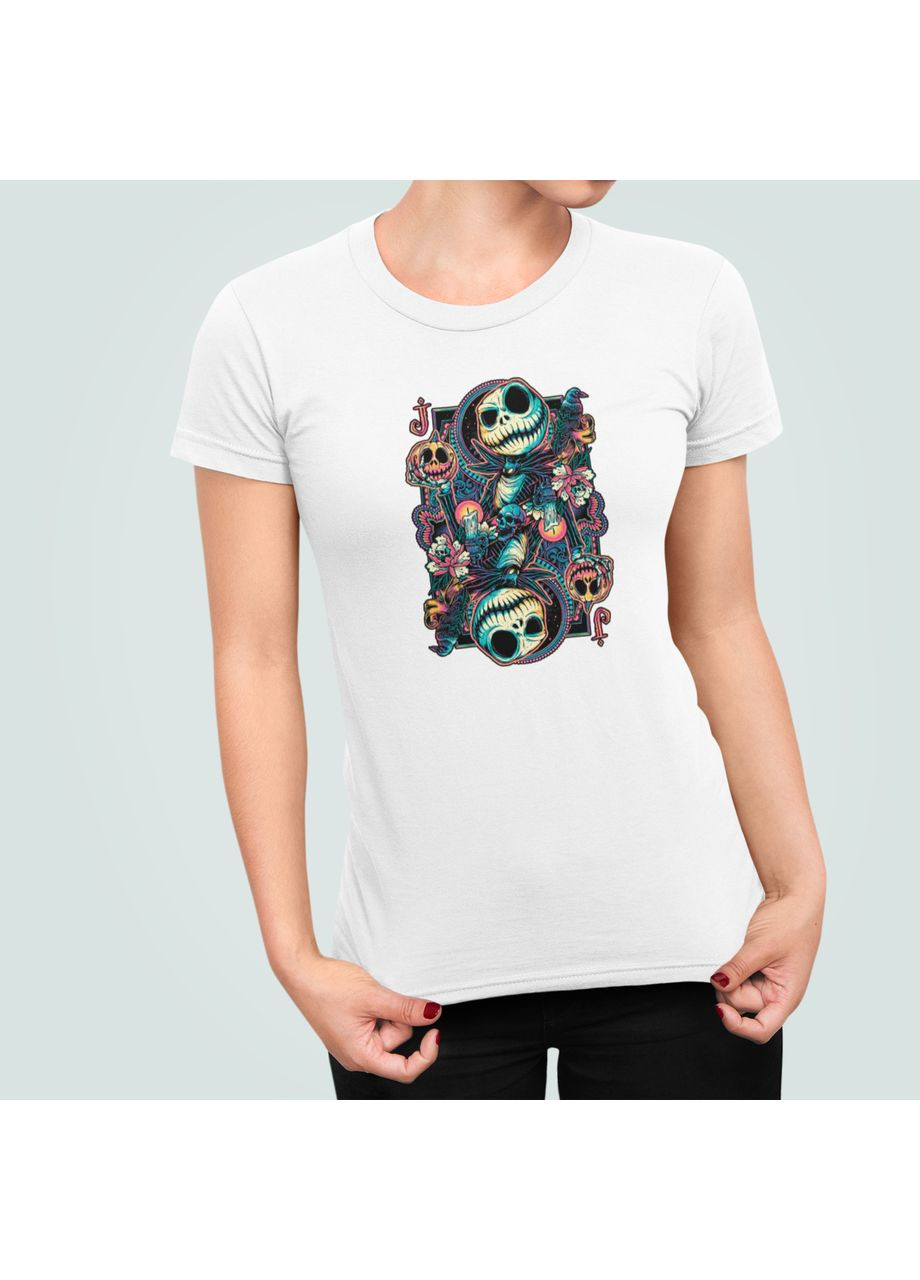 Женская футболка с принтом Jack Skellington card Джек Скеллингтон карта Хеллоуин Stedman - (365253747)