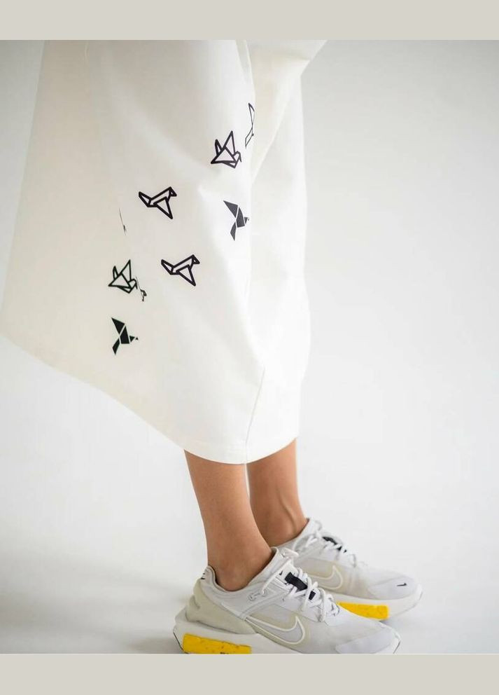 Белое платье белое трикотажное с птичками орегами mkks127-1 Modna KAZKA