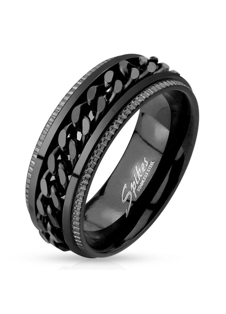 Чорне кільце-антистрес зі сталі з ланцюгом, що крутиться R-M4397-8-13 спіннер (Розмір 13 (наш 22,2)) Spikes (333698491)