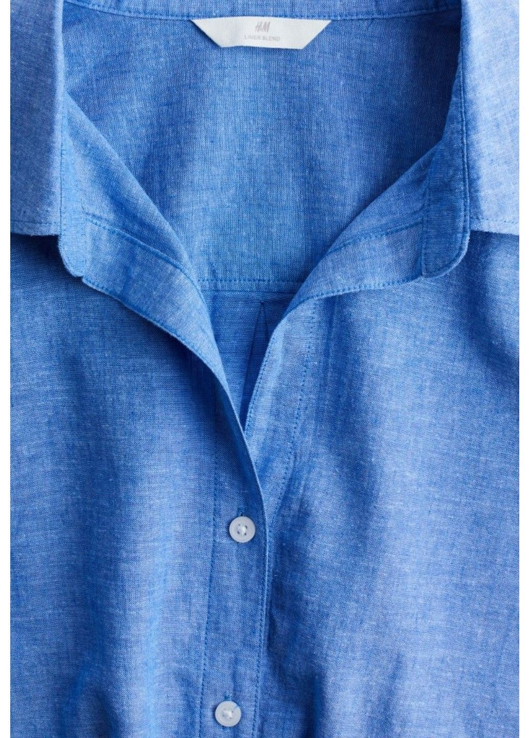 Синее повседневный женское платье-рубашка из льняной смеси н&м (57522) s синее H&M