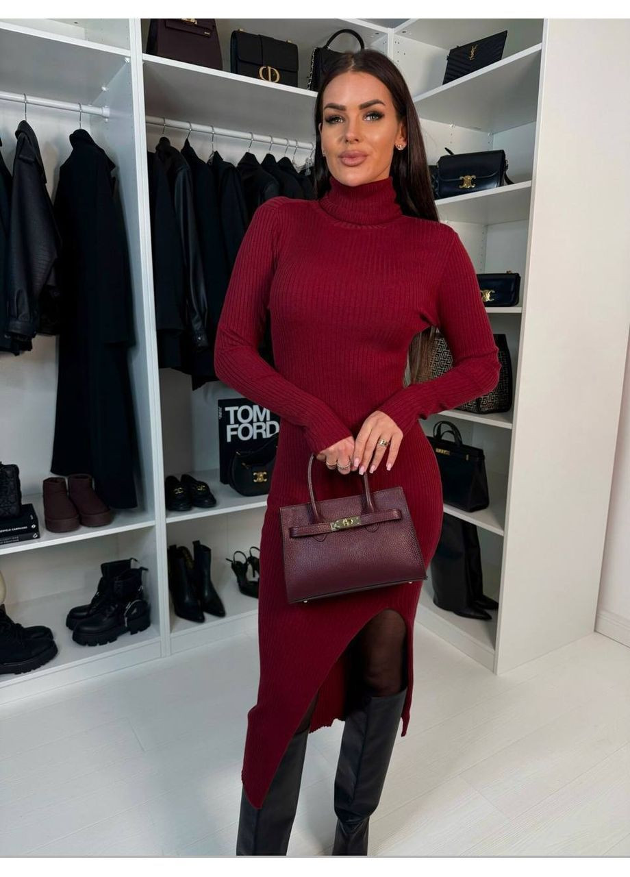 Бордова повсякденний, ділова, вечірня, кежуал жіноча сукня силуетна No Brand однотонна